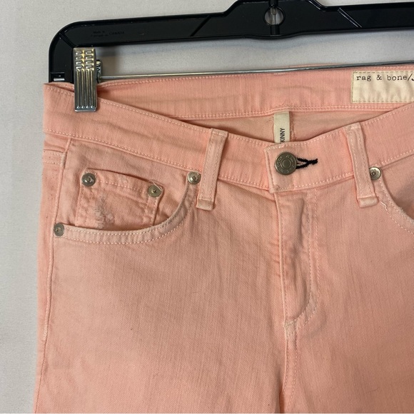 Rag & Bone Mid Rise Distressed Skinny Jeans in Washed Baby Pink Size 26 - Picture 3 of 16